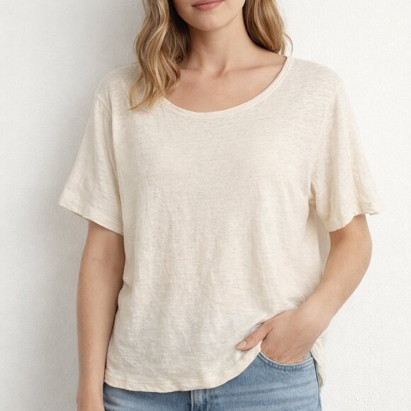 Banana Republic Tops - Banana Republic 100% Linen Light Cream Short Sleeve Top Size L